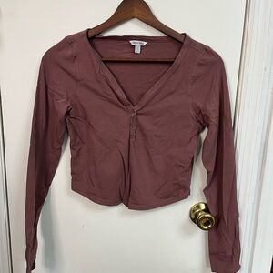 Organic Basics Mauve Long-Sleeve V-Neck Henley Top
